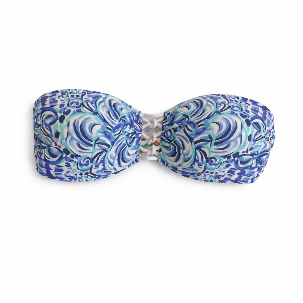 Lilly Pulitzer Sandy Lattice Bandeau Bikini Top Blue White Resort Palm Beach